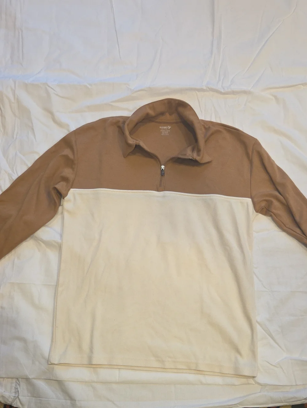 Old Navy Two-Tone Half-Zip Pullover in Brown and Cream